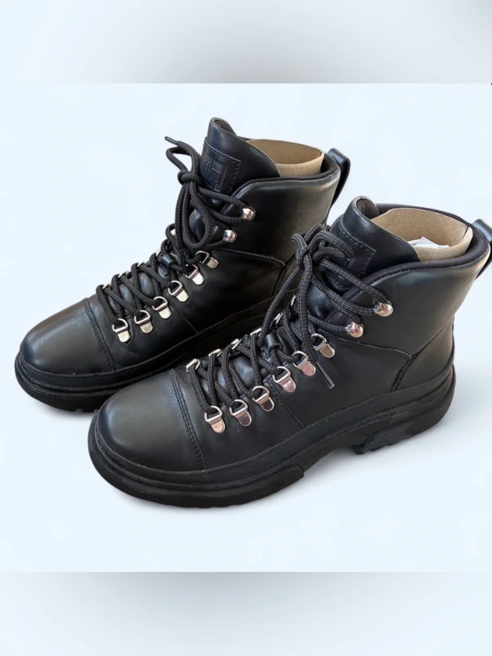 Fitflop hiker leather lace up black boots gorpcore heavy duty size 10 - Picture 1 of 10